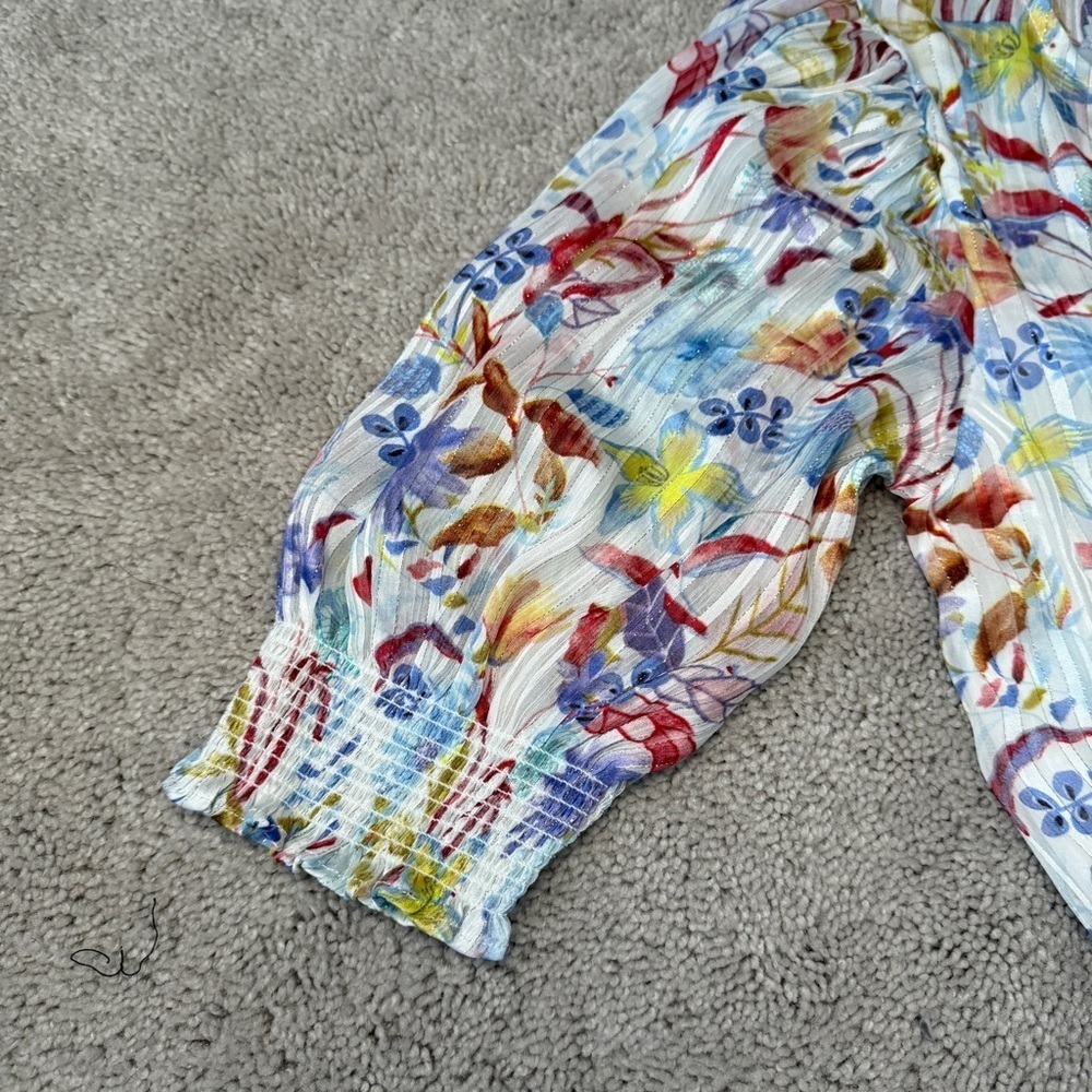 Melloday Floral Mini Sundress | Smocked Waist & Sleeves | Size S | Multicolor - Picture 4 of 11